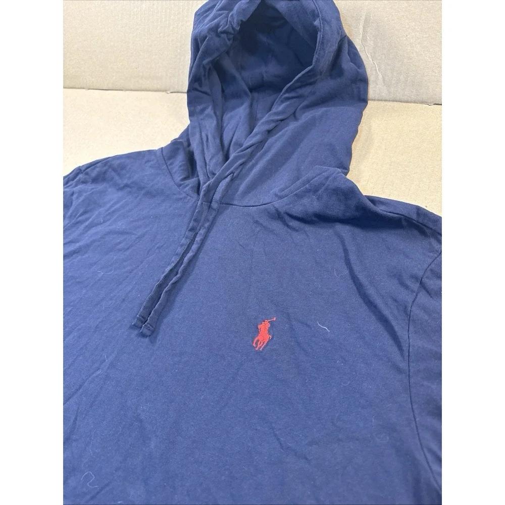 Polo Ralph Lauren Hoodie Mens Size M, Blue Navy‎ Lightweight Pullover Red Pony
